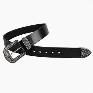 Ceinture en cuir noir style western avec boucle florale gravée en argent, ceinture de cowboy pour hommes et femmes, accessoires de mode en gros pour fournisseurs - Product Image 3
