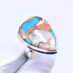 Oyster Turquoise <b>Ring</b> Teardrop Gemstone 925 Sterling Silver Handmade Boho Jewelry Natural Stone <b>Ring</b> For Women - Product Image 5