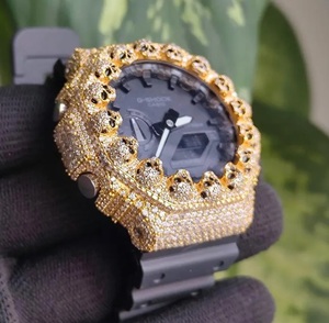 Luxury Iced Out Gold <b>Watch</b> Black Stone Bezel Hip Hop Jewellery Moissanite Style Bust Down Designer Timepiece - Product Image 2