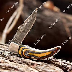 Handmade Damascus Folding <b>Knife</b> High Carbon Steel Customizable Pocket Leather Sheath OEM/ODM Pakka Wood Handle DIY <b>Utility</b> <b>Knife</b> - Product Image 4