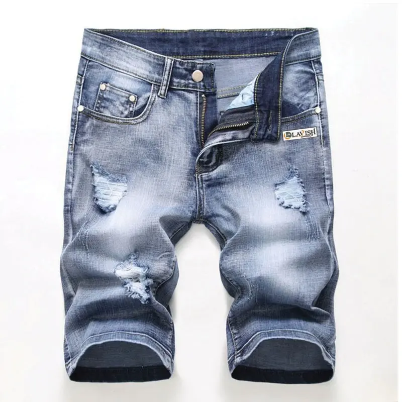 Shorts de denim para homens, calção jeans curta customizada, slim fit, de alta qualidade, elástico, roupas de marca