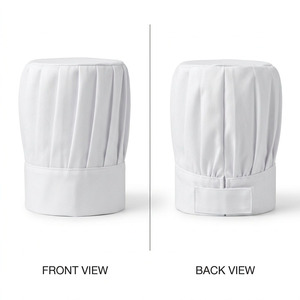 Casquette de chef unisexe 210 GSM en polycoton premium imperméable, couronne plissée, blanche, broderie de logo personnalisée, fermeture à pression, chapeau de cuisine - Product Image 1