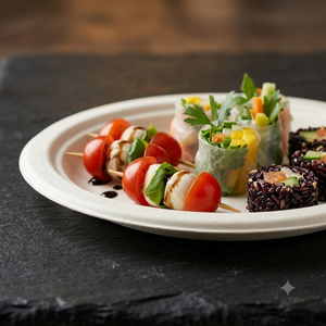 CANEX 9 Inch Bagasse Dinner Plate Biodegradable Compostable Disposable Sugarcane Fiber Microwave-safe Plastic-free Water - Product Image 2