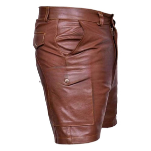 Shorts cargo en cuir véritable noir pour homme, vêtements en cuir écologiques, respirants, séchage rapide, shorts 100% cuir véritable - Product Image 3