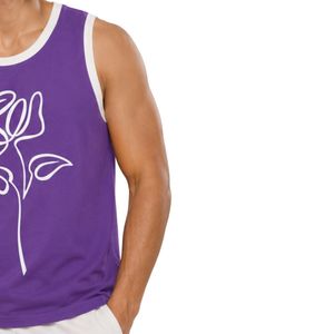Camiseta sin mangas morada y blanca con diseño minimalista de estampado floral, chaleco de algodón personalizado para hombre, cuello redondo, ropa informal de verano para la calle - Product Image 4