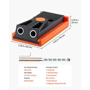 Kit de plantilla ajustable para agujeros ocultos de 1/2 a 1-1/2 pulgadas con taladro escalonado, llave hexagonal y anillo de paro para taladrar madera - Product Image 5