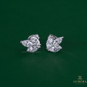 Marquise Cut Lab Grown Diamond Leaf Cluster Stud Earrings 10K Solid Gold Floral Minimalist Fine Daily wear Jewelry for Your <b>Wife</b> - Product Image 1