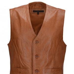 Best Customized Waterproof Winter Men Leather Vest with Button Detail OEM Service Genuine Leather Zipper Closure Outerwear - Product Image 4