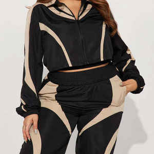 Ensemble de survêtement 2 pièces en coton pour femme, coupe-vent léger, style streetwear, couleur unie, avec logo personnalisé - Product Image 6