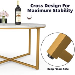 Tavolino da Caffè Moderno Rotondo Mecor con Piano in Finto Marmo e Gambe in Metallo Dorato per Salotto - Product Image 5