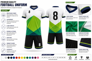 Ensemble maillot et short de football unisexe blanc et vert à motifs géométriques, col en V, sans manches, respirant, durable, taille élastique, uniforme en polyester - Product Image 5
