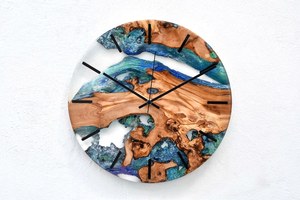 Wood Resin Wall <b>Clock</b>, Blue Water Epoxy Modern Rustic Home Decor - Product Image 6