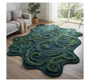 Alfombra de Lana Hecha a Mano con Diseño de Amoeba Orgánico Creativo, de Pelo Alto y Lujo, para Sala de Estar, Venta al Por Mayor - Product Image 1