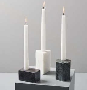 Support de bougies en travertin de luxe à trois branches, centre de table décoratif moderne en pierre pour salle à manger et salon, fait main de qualité supérieure - Product Image 2