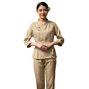 Uniforme de service en chambre pour hôtel de luxe, tenue de travail haut de gamme pour personnel de SPA, tissu coton-polyester, vente en gros - Product Image 3