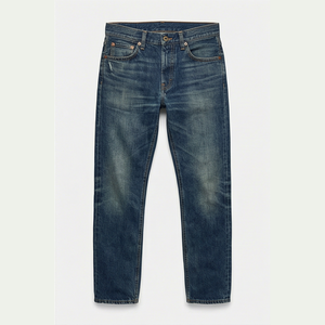Jean en denim délavé coupe droite slim pour homme, taille mi-haute, en coton, style décontracté automne - Product Image 1