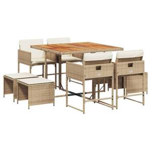 Conjunto de Comedor de Jardín de Ratán Sintético PE Beige de 8 Plazas, Diseño Cúbico, Plegable, para Comer al Aire Libre - Product Image 2