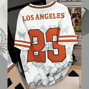 Camiseta de Fútbol Americano Transpirable para Mujer, Estilo Oversize, Malla, Estampado de Mariposas, Ropa Deportiva Personalizada, Servicio OEM - Product Image 2