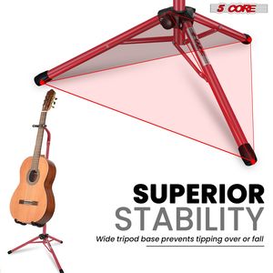 GSH HD RED Heavy-Duty Guitar Stand regolabile da pavimento con supporto per il collo per strumenti musicali classici bassi elettrici acustici - Product Image 6