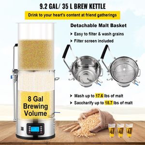 Sistema de Elaboración de Cerveza Casero Todo en Uno con Bomba de 9.2 Gal/35 L, Panel de Control Automático/Manual y Olla de Elaboración de 35 L - Product Image 2