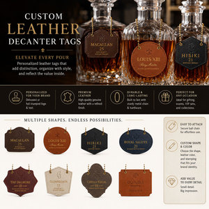 Étiquette personnalisée en cuir véritable pour carafe, étiquette de bouteille de whisky, de vin ou de liqueur, accessoires de bar en gros, cadeau - Product Image 5