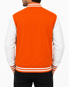 Dumela Custom Orange <b>White</b> Windproof Varsity Bomber <b>Jacket</b> <b>Men</b> Embroidered Front Logo OEM Service Regular Fit Winter Outerwear - Product Image 5