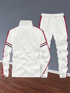 Conjunto Deportivo Unisex con Bloques de Color, Chaqueta con Cierre y Cuello Alto, Pantalones con Franjas Laterales, Forro de Malla Transpirable, Casual para Primavera y Otoño - Product Image 2