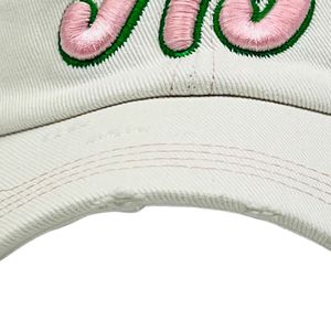 White Distressed Denim Baseball <b>Cap</b> with Pink J15 Embroidered Letter Design Adjustable Vintage Cotton Casual Outdoor Unisex <b>Hat</b> - Product Image 3