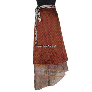 Indian Vintage 2 Layer Magic Hippie Sari Silk <b>Wrap</b> <b>Skirts</b> for Beach Wear 2 Layer Reversible Magic Silk Saris <b>Wrap</b> Long <b>Skirt</b> - Product Image 3