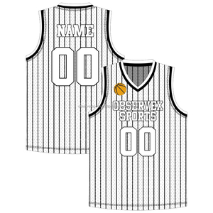 Camiseta de Baloncesto OBSERVEX SPORTS Sublimada con Cuello en V, Sin Mangas, a Rayas, que Absorbe la Humedad, Uniforme de Baloncesto de Poliéster de 180 g/m² - Product Image 1