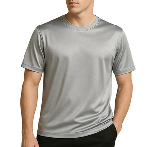 T-shirt à manches courtes gris pour homme, col rond, coupe classique, tricoté, uni, style décontracté - Product Image 3