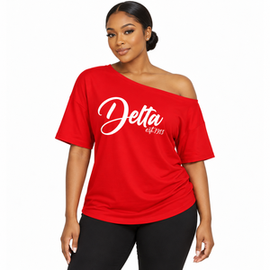 <b>Red</b> Delta/sigma /theta custom Cotton DST1913 Greek off-shoulder <b>T</b>-<b>shirt</b> Sorority Sisterhood off shoulder <b>shirt</b> - Product Image 1