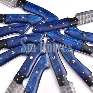 Juego de 12 Cuchillos de Caza de Acero de Damasco de Grado Industrial con Mango de Resina y Hoja Biselada de Punta Caída, OEM/ODM, Cuchillería de Cocina, Caja de Regalo - Product Image 3
