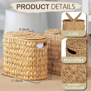 Natural Rattan Storage <b>Basket</b> <b>With</b> <b>Lid</b> Circle Shape For Kitchen Organization Nordic Style <b>With</b> Handles - Product Image 4