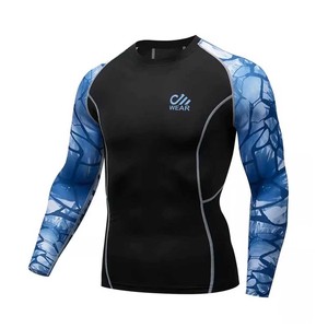 Camiseta de Compresión de Manga Larga para Hombre, con Estampado Digital, Transpirable, de Secado Rápido, Patrón Azul, Poliéster/Nailon, Care Master - Product Image 1
