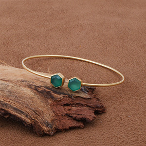 Green Onyx Gemstone <b>Bracelet</b> <b>Adjustable</b> <b>Gold</b> Plated Cuff Jewelry Gift For Women Unique Handmade Jewelry - Product Image 1