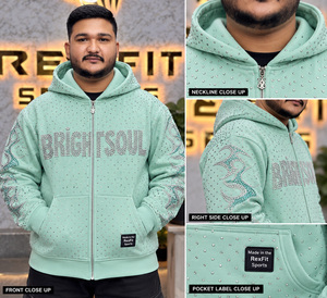 Sweat à capuche zippé personnalisé pour homme, motif menthe et strass, style streetwear, en molleton oversize, entièrement zippé, avec étiquette personnalisée, vêtement d'hiver - Product Image 2
