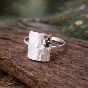 925 Sterling Silver Hammered Wide Rectangle Statement <b>Ring</b> Modern Geometric <b>Ring</b> Minimalist Gold Plated Women Jewelry Gift - Product Image 3