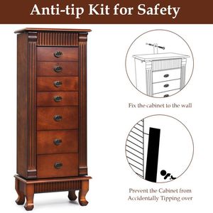 Armoire à bijoux en bois avec porte battante et tiroirs pour le rangement et la présentation - Product Image 3
