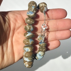 Oregon Opal Beaded Strand Hand Carved 925 Sterling Silver Blue Stone Bracelet October Birthstone Gift - Product Image 3