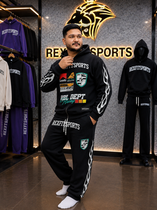 ชุดวอร์มมีฮู้ดซิปเต็มตัวสำหรับผู้ชาย REXFIT SPORTS เสื้อสเวตเชิ้ตพิมพ์ลายโลโก้และกางเกงขายาว ชุดลำลองใส่ได้ทุกวันสำหรับฤดูใบไม้ร่วง ทรงปกติ - Product Image 5