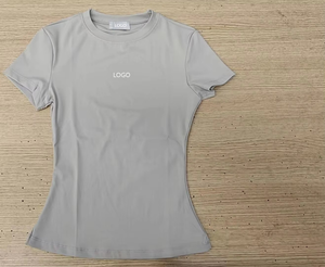 T-shirt blanc pour femme, coupe ajustée, en spandex/polyester, col rond, manches courtes, décontracté, respirant, séchage rapide, boutonné, écologique - Product Image 3