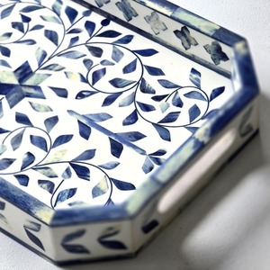 Bandeja de Servir Rectangular Hecha a Mano con Incrustaciones de Hueso Azul, Bandeja Decorativa Otomana, Bandeja de Lujo para Mesa de Centro, Bandeja de Madera para Servir el Desayuno - Product Image 3