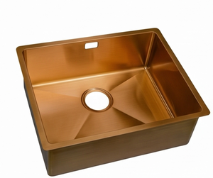 Évier de cuisine élégant en cuivre, rectangulaire, à cuve unique, finition polie, construction métallique, pour usage en cuisine - Product Image 1