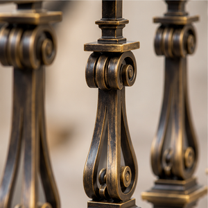 Rampe d'escalier en métal décoratif bronze foncé élégante avec balustres sculptés pour villas de luxe, hôtels et intérieurs - Product Image 2