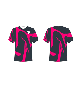 Camiseta de Manga Corta para Hombre, Estampado Abstracto Rosa y Negro, Cuello Redondo, Corte Regular, Secado Rápido, Deportiva, Tejida en Poliéster - Product Image 1