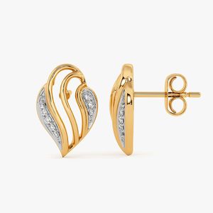 Boucles d'oreilles clous en or jaune avec diamants de laboratoire superposés en forme de feuille tourbillonnante - Product Image 3