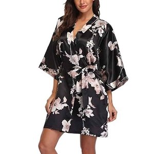 Albornoces de satén de poliéster para mujer al por mayor, kimono, bata de novia, para damas de honor, fiesta de bodas, ropa de dormir de playa, logotipo personalizado OEM - Product Image 3