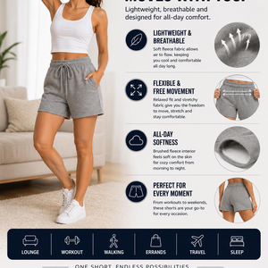 Shorts en molleton de coton pour femmes, style streetwear, taille élastique, coupe coupe-vent, style français, vente en gros - Product Image 5