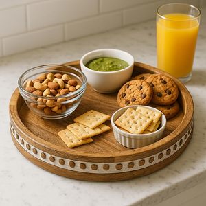 Plateau décoratif pour la décoration de la maison, plateau de service en bois à bordure blanche, forme circulaire, plateau décoratif de haute qualité pour la restauration - Product Image 5